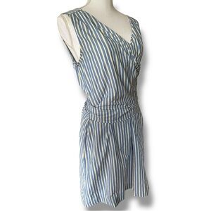 Style Envy Striped Blue and Cream/ Yellow  Sleeveless Wrap Dress